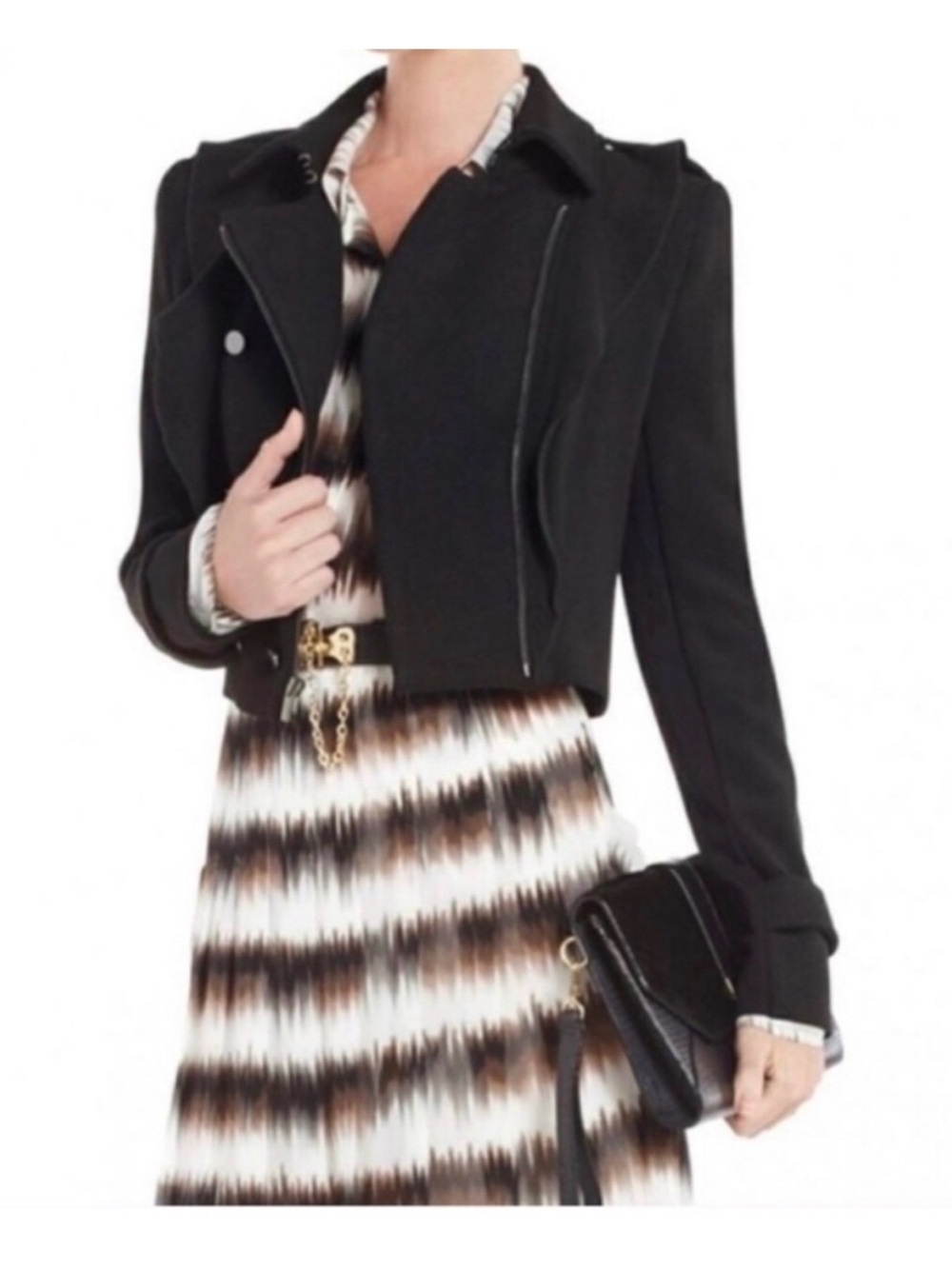 BCBG MAXAZRIA women’s “fay” black ruffled moto jacket large